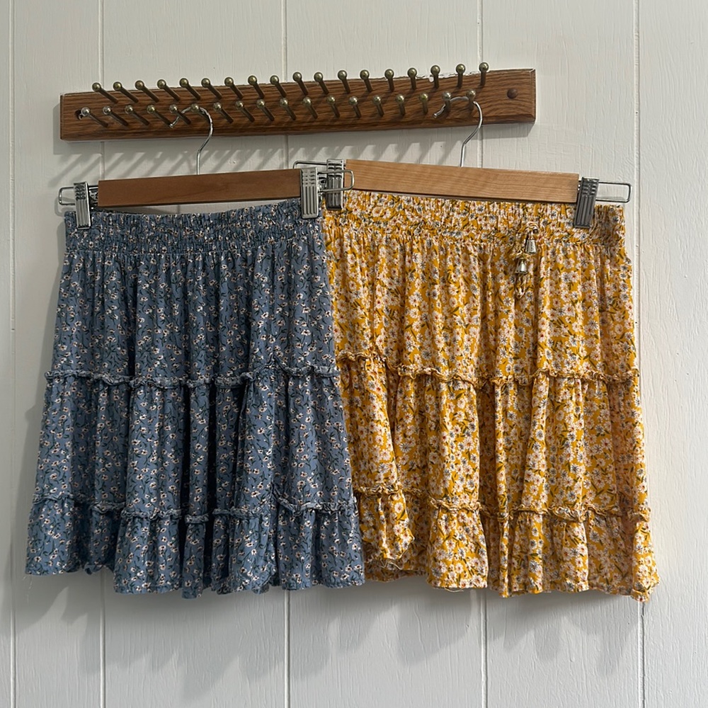 Blue and Yellow Mini Skirts